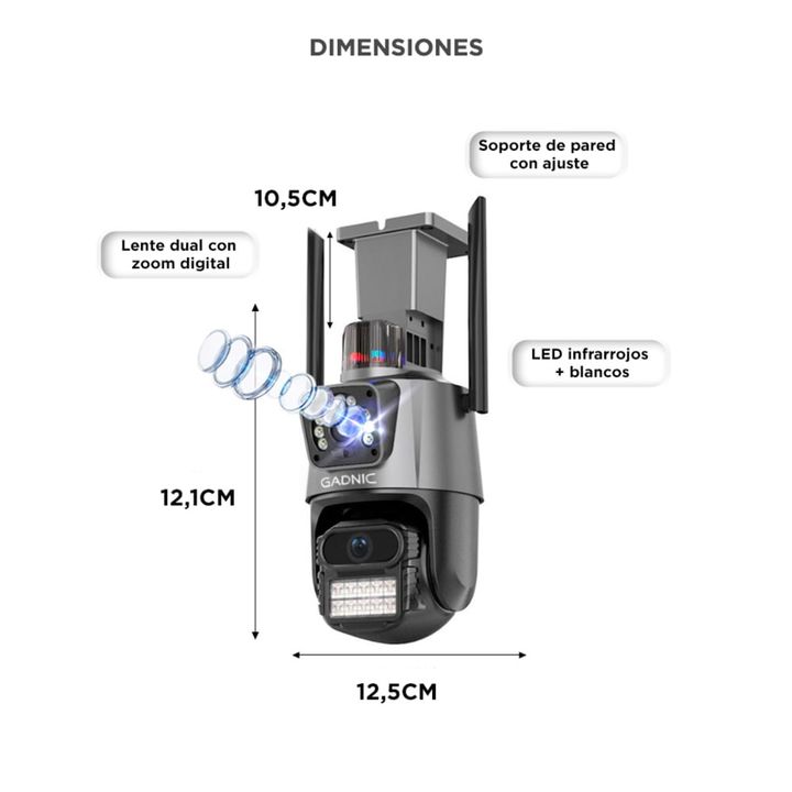Cámara De Seguridad Dual Gadnic P1-QQ4 Seguimiento Sirena Resolución HD Visión Nocturna App Móvil - Vista 6