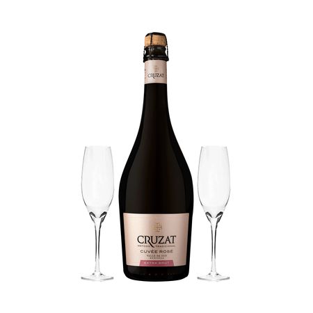Set Espumante Cruzat Cuvee Extra Brut Rose y 2 Copas Con Estuche