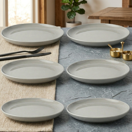 Set x 6 Platos Playos 27 Cms Cerámica Color Gris Claro Fine