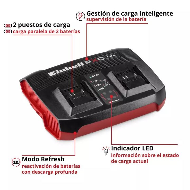 Einhell Cargador PXC Power X-Twincharger 4A - Vista 4