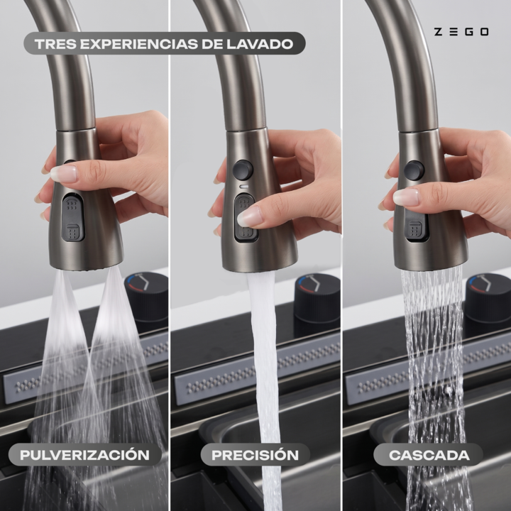 Bacha De Cocina Pvd Con Set Grifería Inteligente Acero Zego - Vista 3