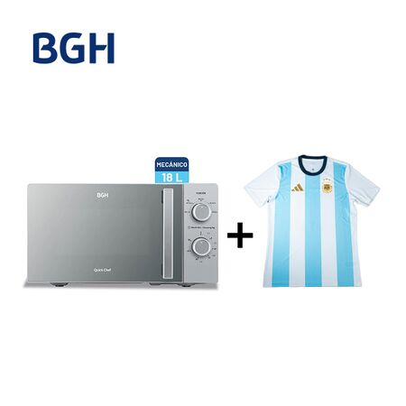 Combo Microondas BGH Mecánico 18L Silver Espejado B118MS25 + Camiseta BGH adidas Talle M