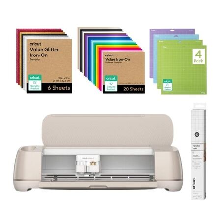 Cricut Maker 4 Rosa Vinilo Multicolor y Glitter Pack de Tapetes y Cinta de Transferencia