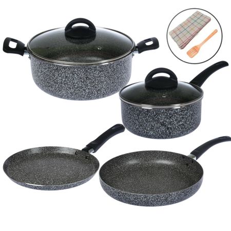 Bateria de Cocina Olla Cacerola Panquequera Sartén Antiadherente Aston Pedra Gris