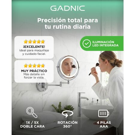 Espejo De Pared Gadnic Led Para Maquillar 360° 
