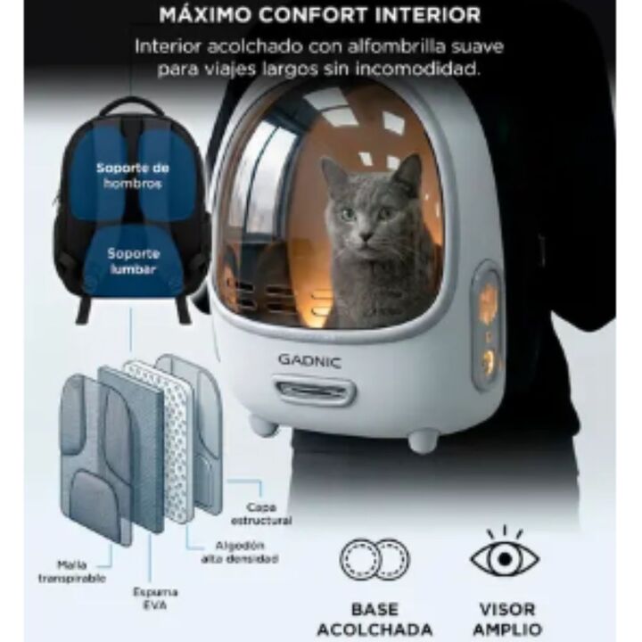 Mochila Transportadora Para Mascotas Gadnic Con Ventilador Display Temperatura USB Apta Viaje Hasta 7500g - Vista 4
