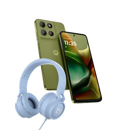 Combo de Celular Motorola Moto G15 Iguana Green 4+128GB + Auriculares Vincha Dekkin Cable USB-C Celeste