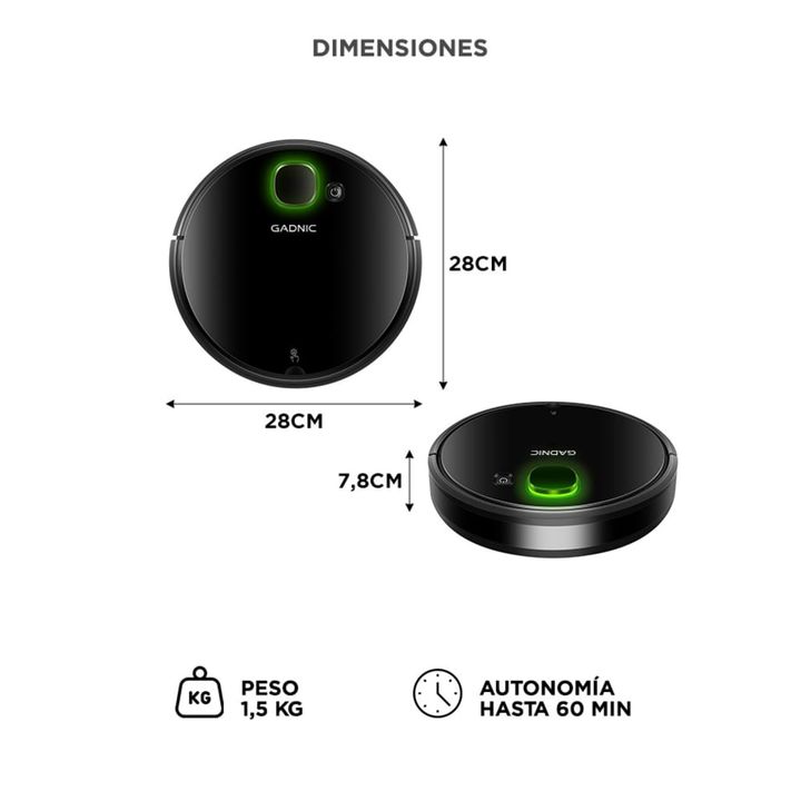 Aspiradora Robot Gadnic Potente Succión Sensor Anti Caídas Filtro HEPA Lavable Depósito Extraíble - Vista 6