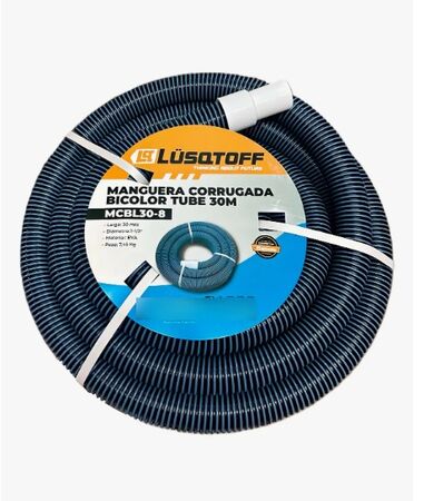 Manguera Bicolor Corrugada 30m Lusqtoff Mcbl30-8 1 1/2'' Eva Azul Y Negro
