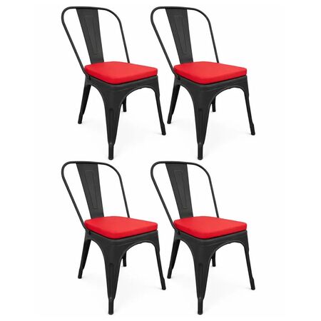 COMBO: 4 Sillas Metálicas Tolix Negro Mate + 4 Almohadones Cuerina Dalton Rojo C/Cierre