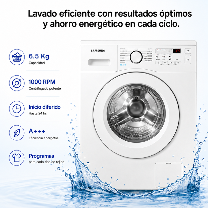 Lavarropas Samsung WW65A4000EE 6.5Kg 1000Rpm Blanco Inverter - Vista 2