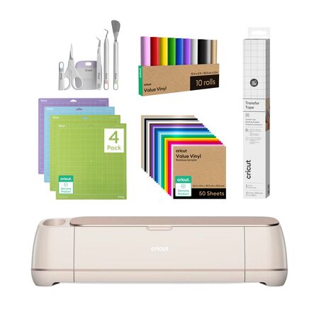Cricut Maker 4 Rosa Marfil Tapete Pack x4 Kit Herramientas Basicas Vinilo Arcoiris hoja y rollo Cinta de transferencia