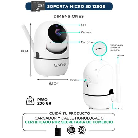 Cámara de Seguridad Gadnic SX9 IP Motorizada WiFi P2P Full Hd Visión Nocturna