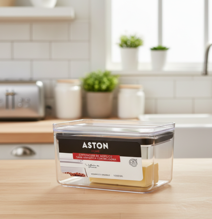 Taper Contenedor Hermético Apilable Acrílico 1000ml Rectangular Aston