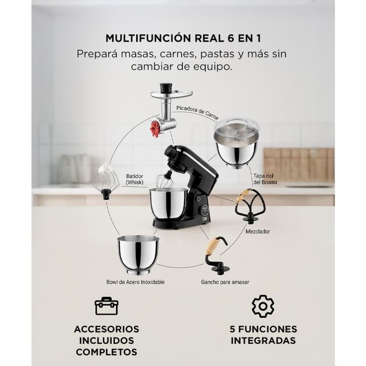 Batidora Planetaria CUK by Gadnic multifunción con Picadora De Carne 1400W - Vista 3
