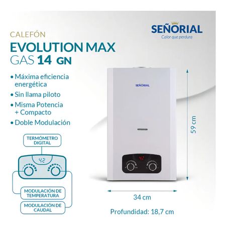 Calefon Gas Natural Senorial Evolution Max 14l Blanco Gn