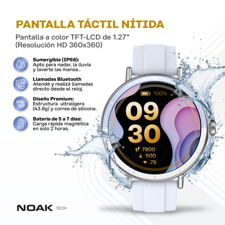 Smartwatch Noak M30 Classic Redondo 1.27" TFT-LCD IP68 - Vista 4