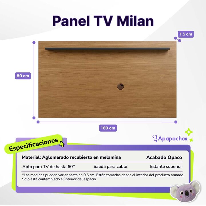 Panel para TV Con Estante Superior Grafito Teca Maximo Milan - Vista 2