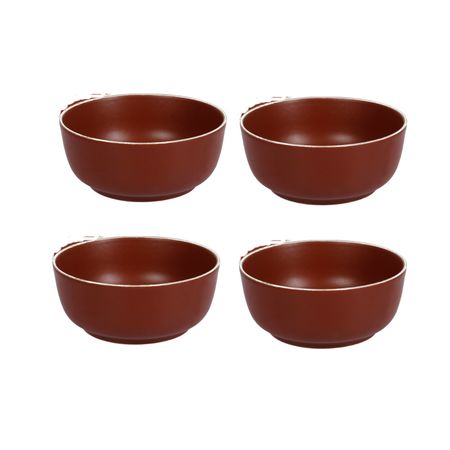 Set x 4 Bowl Compotera Porcelana Artesanal Filo Envejecido Rustico 15 cm Rojo