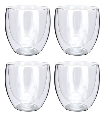Pack X4 Vaso Doble Vidrio Taza Frio Calor 250Ml Hogar Actual