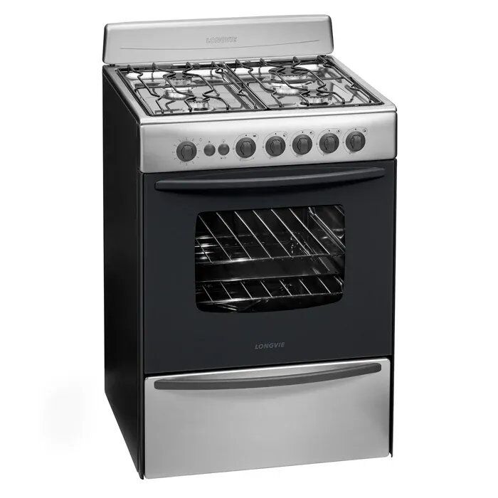 Cocina Inoxidable 60cm 4 Hornallas con Luz y Parrilla Longvie - Vista 1
