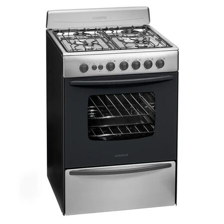 Cocina Inoxidable 60cm 4 Hornallas con Luz y Parrilla Longvie