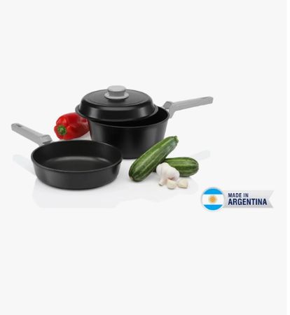 Bateria Cocina Antiadherente 3 Piezas Tio Tito 20cm Aluminio Gris