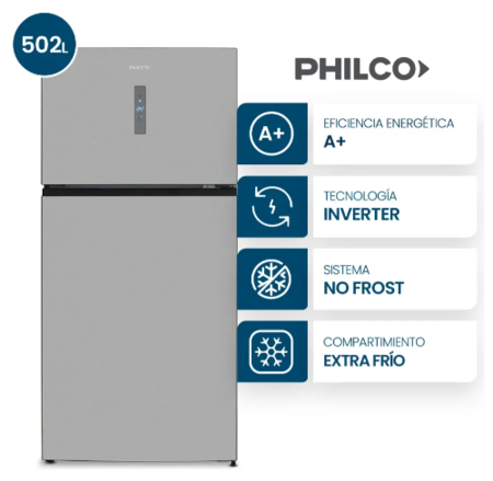 Heladera Philco gris Top Mount No Frost Inverter 502l Neta Phnt504xi