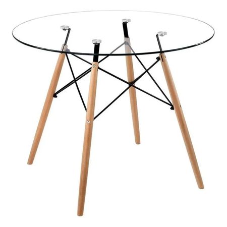 Mesa Comedor Eames Vidrio Madera 120cm Hogar Moderno Premium Cristal Haya