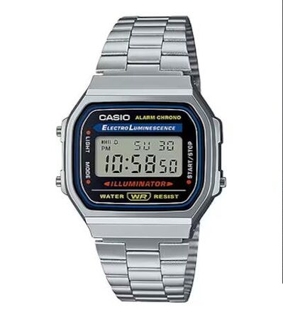 RELOJ CASIO VINTAGE DIGITAL ACERO INOXIDABLE LUZ EL (A-168WA-1W)
