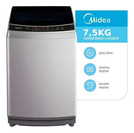 Lavarropa Midea Carga Superior 7.5k Gris