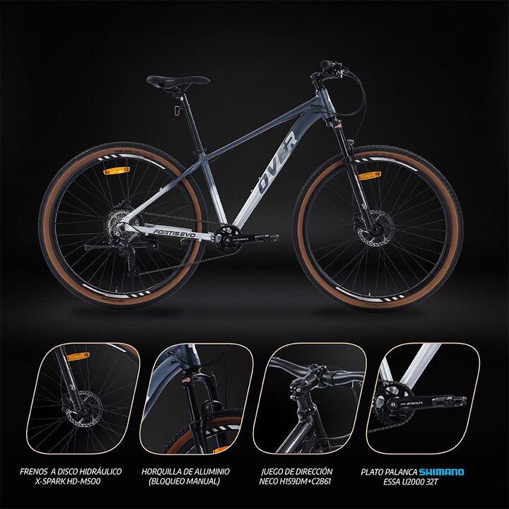 Bicicleta MTB OVERTECH Fortis EVO R29 Aluminio, 8 Velocidades, Frenos Hidráulicos, Con suspensión - Vista 11