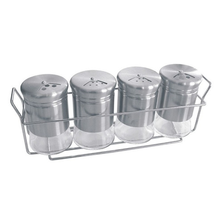 Especiero 4 Frascos De Vidrio Con Acero Y Soporte Cromado