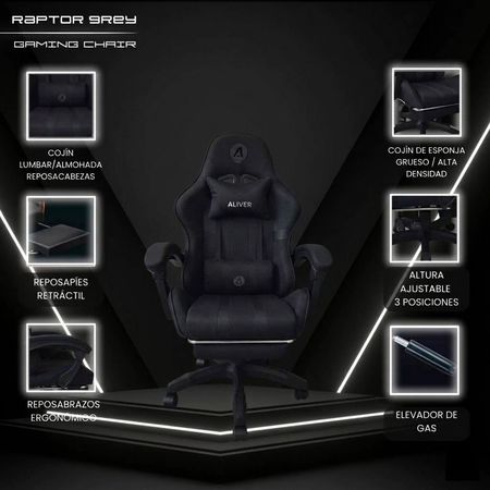 Silla Gamer Aliver Raptor Plus AL-GC9966 Con Masajeador Y Reposapies Reclinable