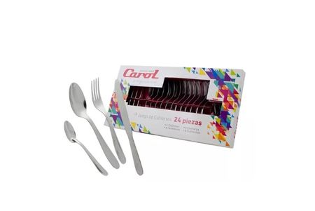 Juego Cubiertos 24 Piezas ACERO INOX En Cubiertera Carol ( 15024)