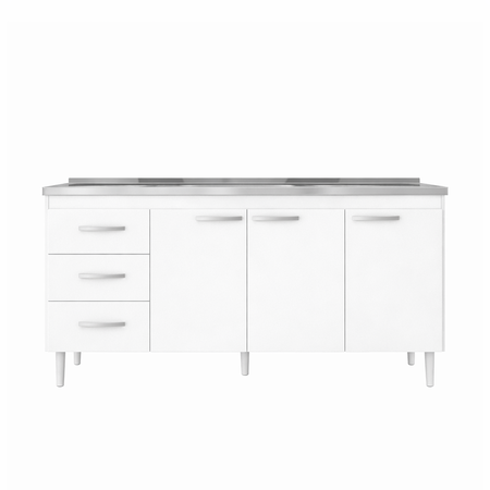 Bajo Mesada 160cm de 3 Puertas y 3 Cajones Blanco Mate Maximo Acapulco SIN BACHA