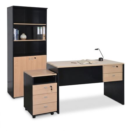 Combo Oficina PLATINUM Haya/Negro Biblioteca+Escritorio+Arhivo
