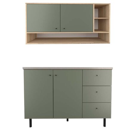 COMBO DE MUEBLES DE COCINA MODERNA VERDE SAFARI DE 120 CM JOUMELA