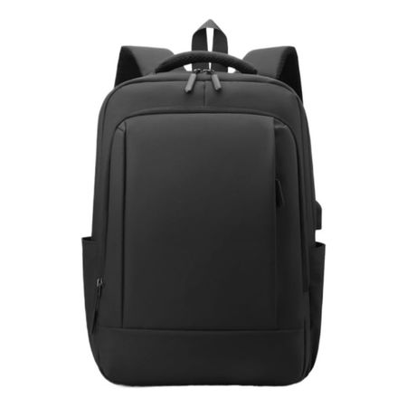 Mochila Porta Notebook De Viaje Urbana De Tela Usb Negro Color Negro Diseno de la tela Lisa