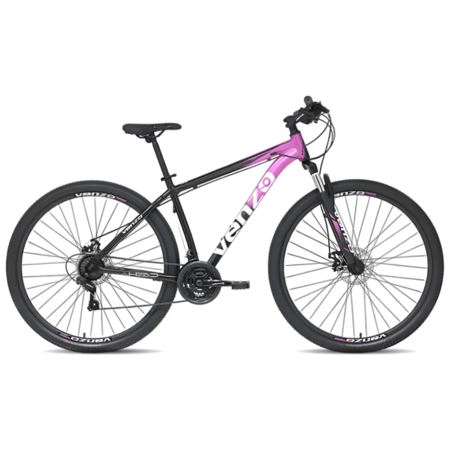 Bicicleta MTB Venzo Ahead R.29 21V Talle S Negro Rosa Disco Mec