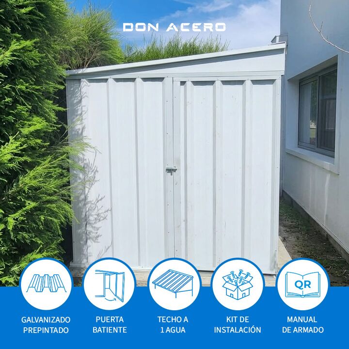 Armario Deposito Galpon de jardin Casi 2x2x2 Techo 1 agua Blanco DON ACERO - Vista 3