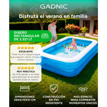 Pileta Inflable Rectangular Gadnic Familiar 2321 Lt PVC 250 x 160 x 40 cm