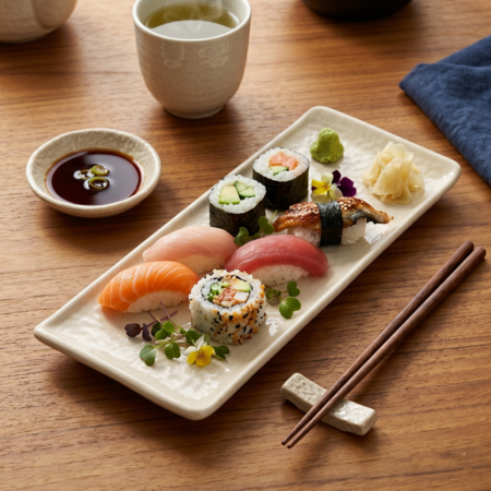 Bandeja Plato Sushi Cerámica Organica Blanco Mate Chica 24,5 x 10 cm