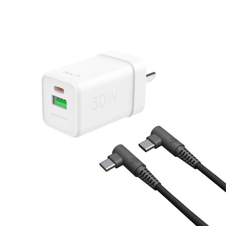 Kit Hune Cargador Blanco 30w + Cable Trenzado C-C Acc-Ki-075