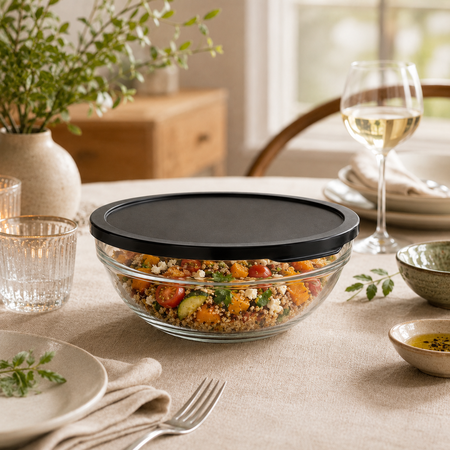 Bowl Ensaladera Recipiente con Tapa Taper Vidrio 1700 cc Pasabahce