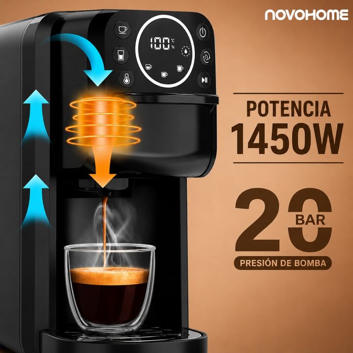 Cafetera Multicapsula 3 en1 Novohome Café Molido 20Bar 700Ml - Vista 8