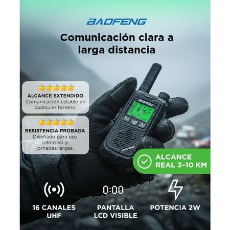 Handy Baofeng BF-T17 Kit x2 16CH UHF Display LCD + 4 Baterías y 2 Manos Libres