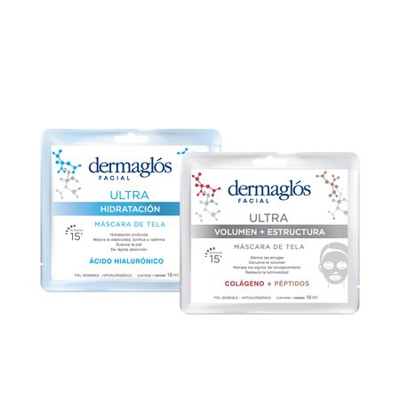 Dermaglos Set Mascaras de Tela Faciales Ultra x2