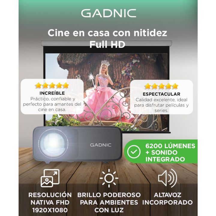 Proyector Gadnic Luminous Pro 6200 Lúmens Full HD Con Altavoz - Vista 2