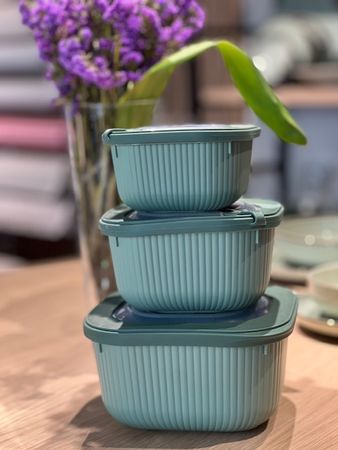 Set x 3 contenedores recipientes Plasticos Taper Aston Cuadrado Verde